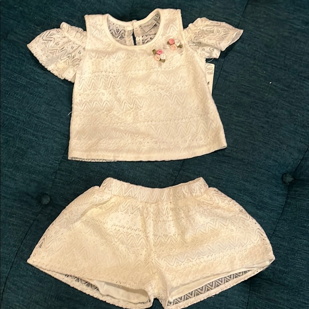 Beautiful White Lace Baby Outfit with Floral Accents
